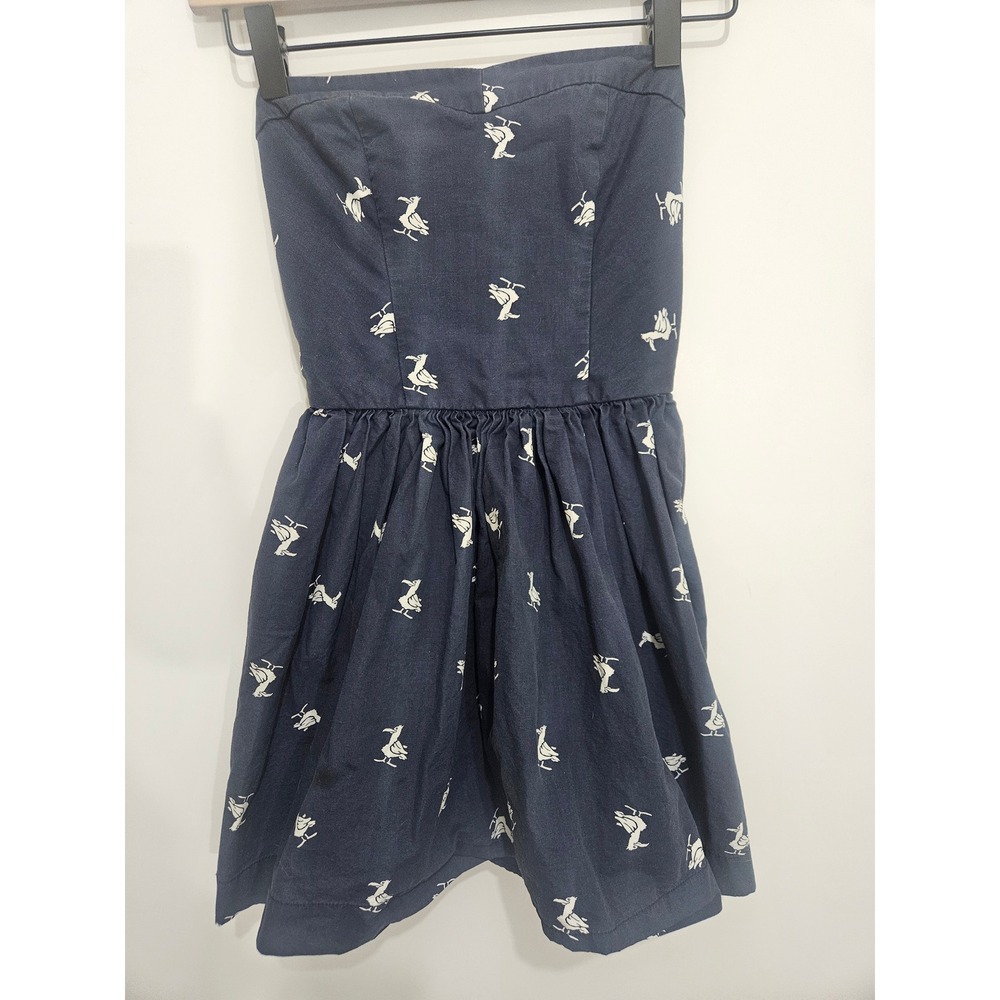 Hollister Pelican Print Strapless Mini Dress Navy Blue Cotton XS 3W1631